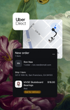 The Uber Direct app icon sits on the interface of a package of skateboard bearings being delivered in San Francisco.